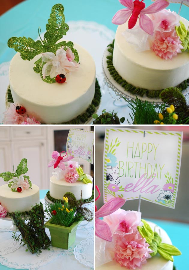 party decor 2 cake banners, butterfly and ladybug cakes