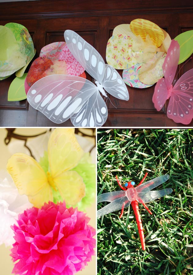 party decor 7 butterflies, paper flowers