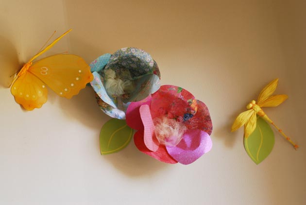 party decor 3 dragonflies, paper flowers